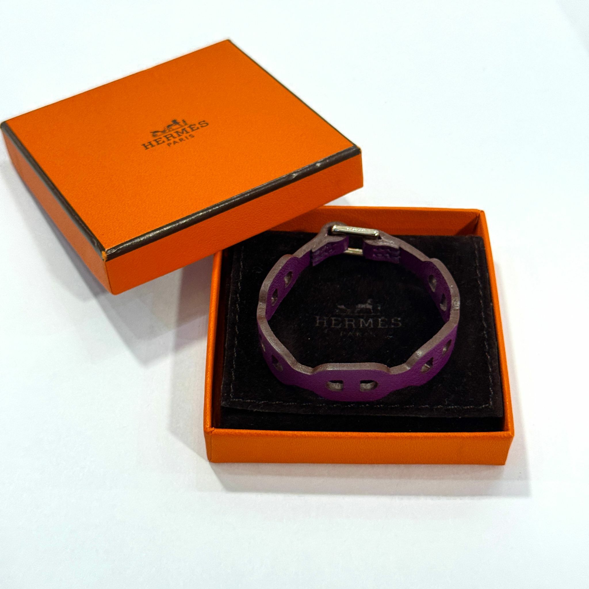98%NEW二手HERMES手帶/手環 XS碼 H066924CK 海葵紫SWIFT皮/銀扣 P9/ANEMONE PHW IBIZA BRACELET #香榭站正品