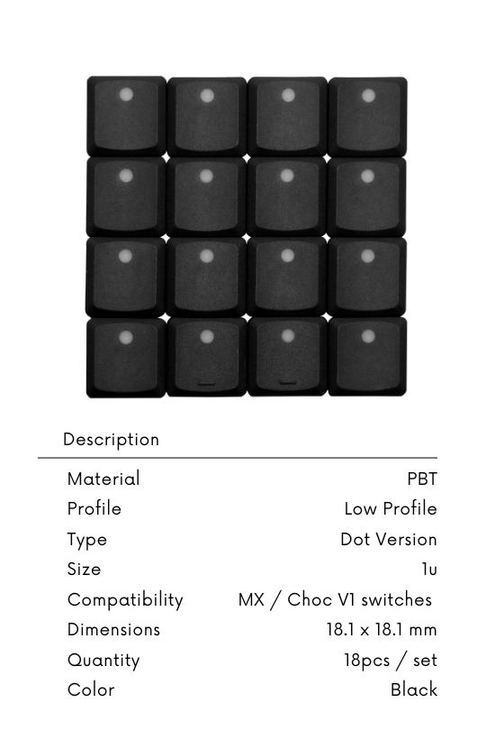 tht-taihao-low-profile-keycaps-pbt-Dot backlit keycap-Choc V1-Switches-blacK-1