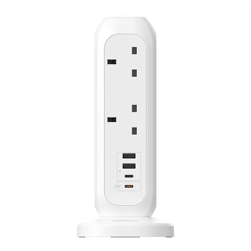 MOMAX 11插位+4USB 慳位直立式拖板 (PD20W USB-C+快充USB-A) | 1-PLUG (白) US11UKW《香港行貨》《2年保養》