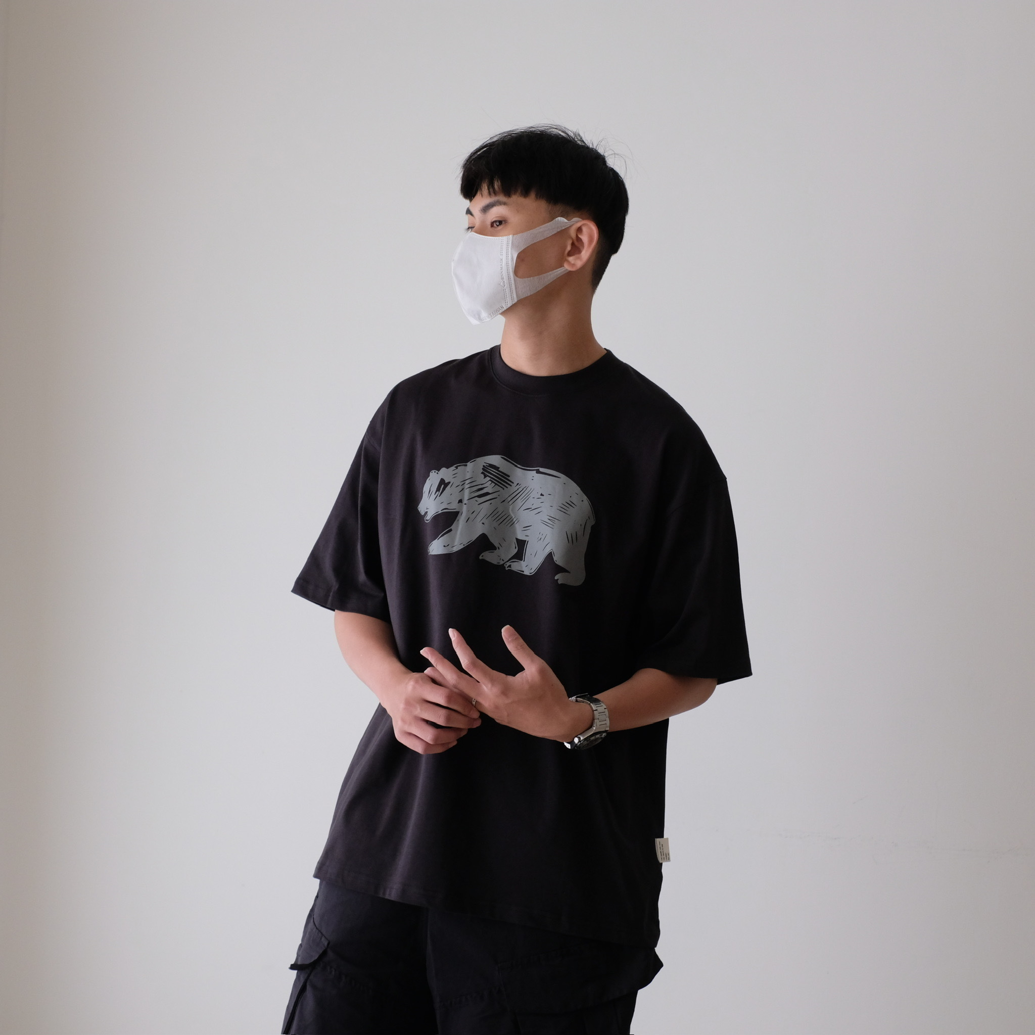 （現貨）240G 重磅 美式 手繪雕刻 熊 動物園 短T