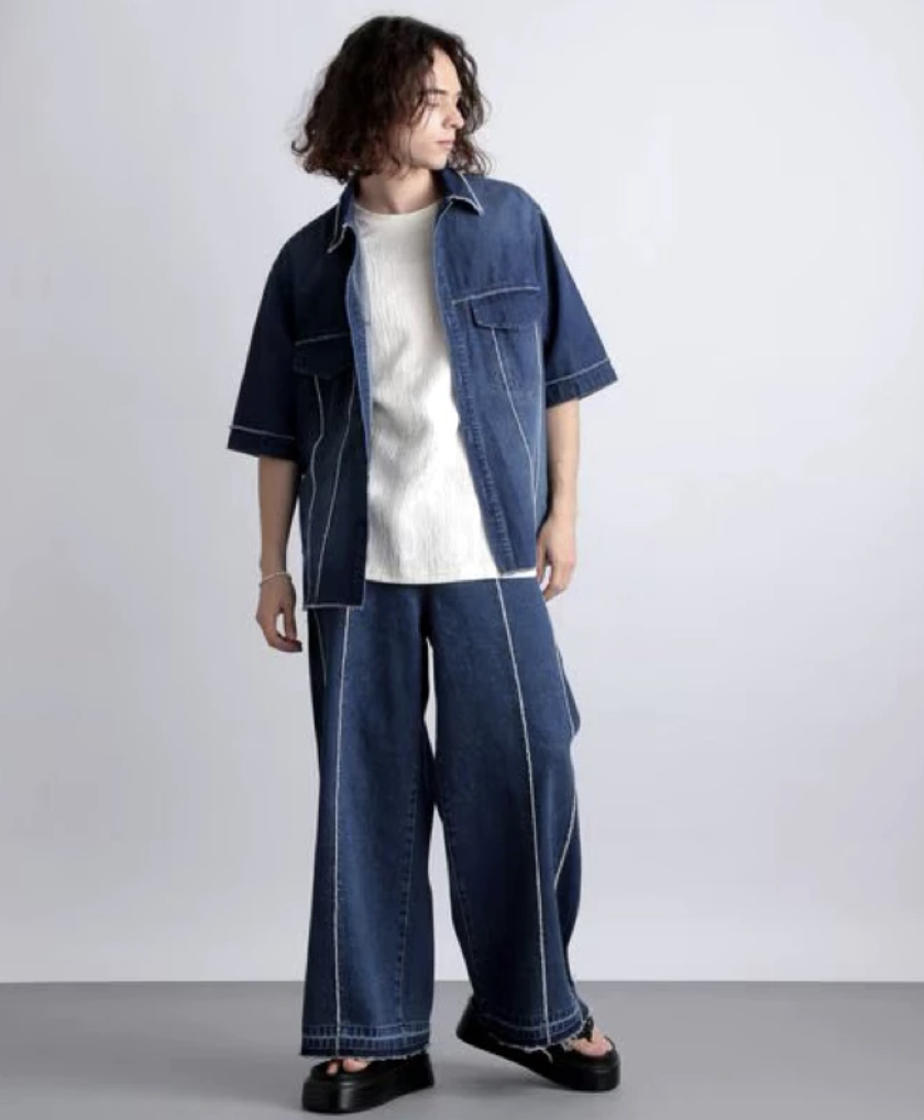 Hare Cut-Off Design Denim Pants