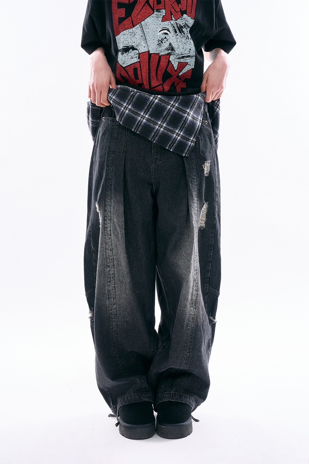 Raucohouse 獨特 多裁片 拼接 破壞 牛仔褲