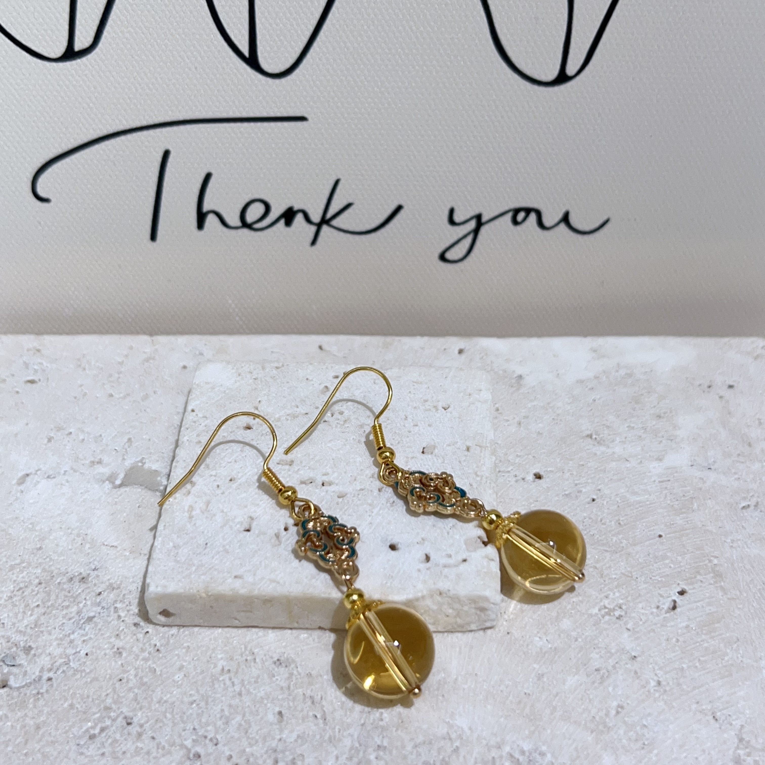 黃水晶波波純銀耳環