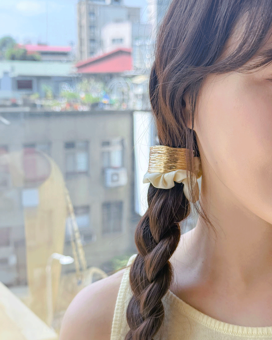 微醺高雅波紋金屬髮束-唯美米白
