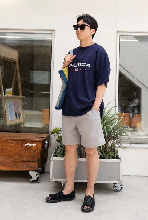 <快速出貨>NAUTICA 刺繡帆船Logo 尼龍防水短褲 一組兩件