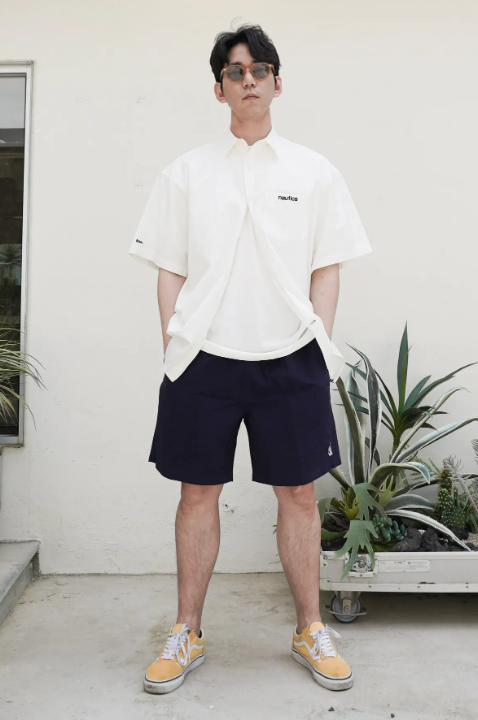 <快速出貨>NAUTICA 刺繡帆船Logo 尼龍防水短褲 一組兩件