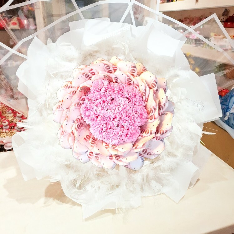 36張鈔票+16朵康乃馨,我愛你鈔票花束,我愛你有錢花束