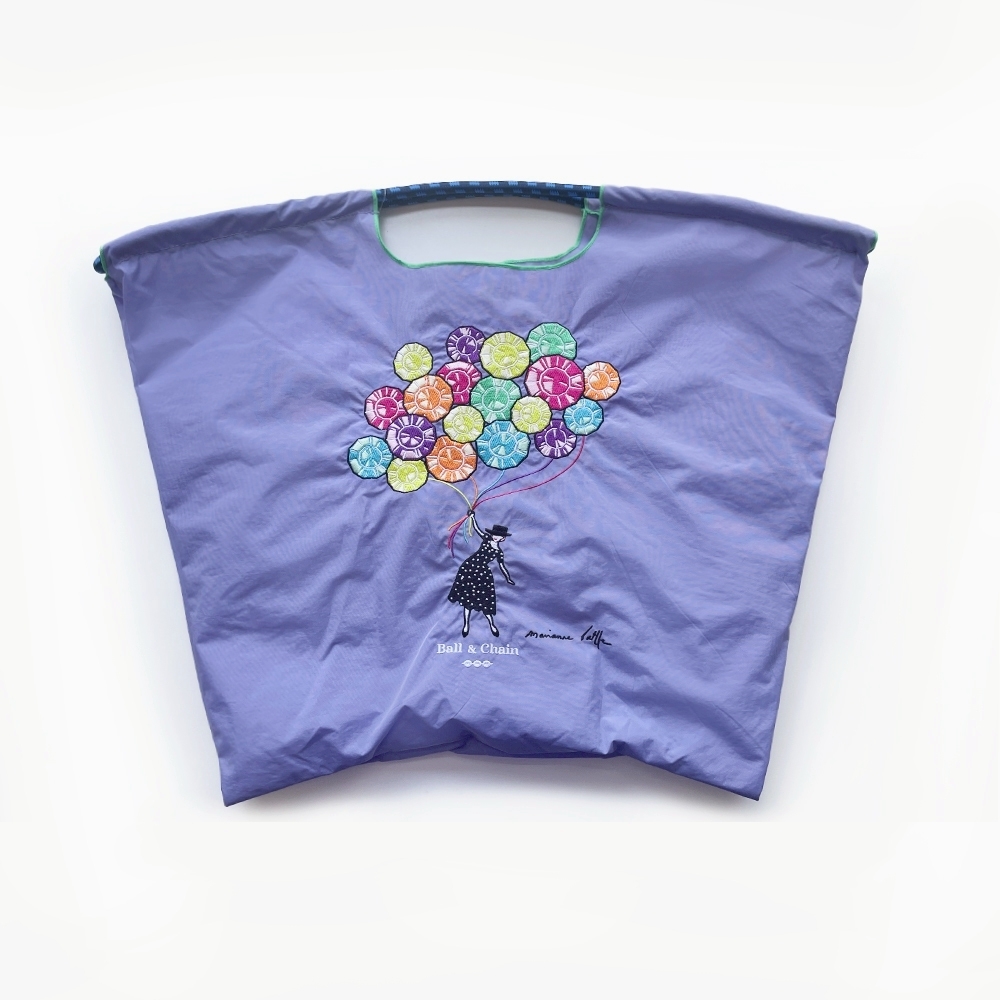 Ball＆Chain 刺繡環保購物袋 L號 - 紫 (36310226)