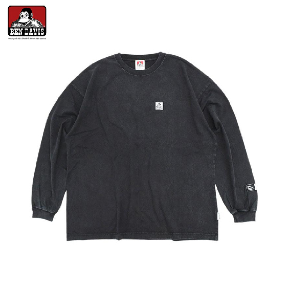 【 BEN DAVIS | 布標LOGO水洗薄長TEE - 刷舊黑 】