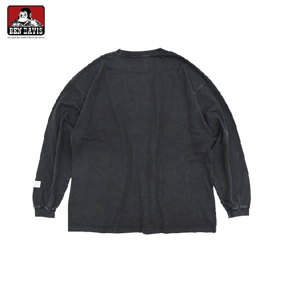 【 BEN DAVIS | 布標LOGO水洗薄長TEE - 刷舊黑 】
