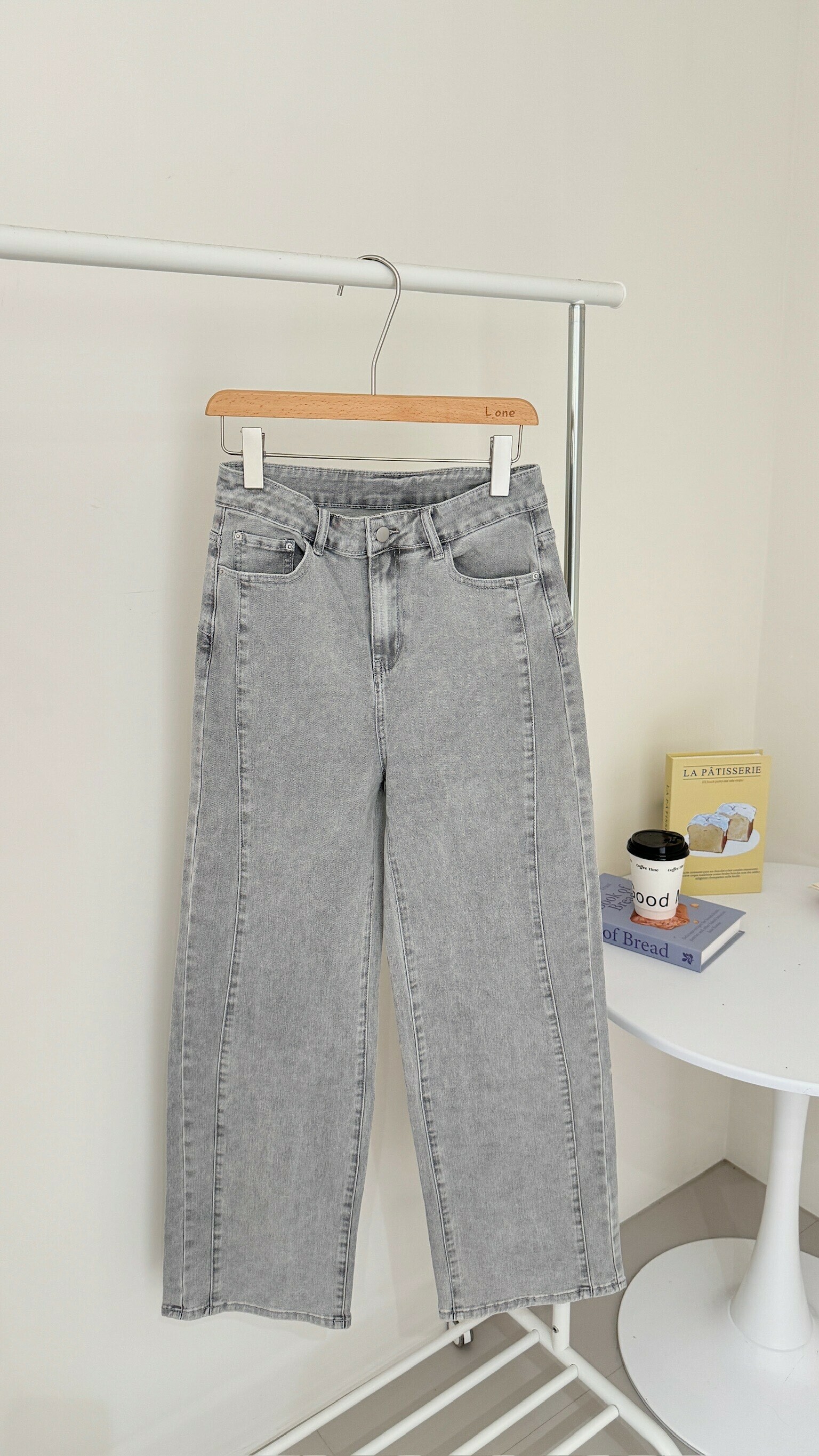 立體車線牛仔直筒寬褲