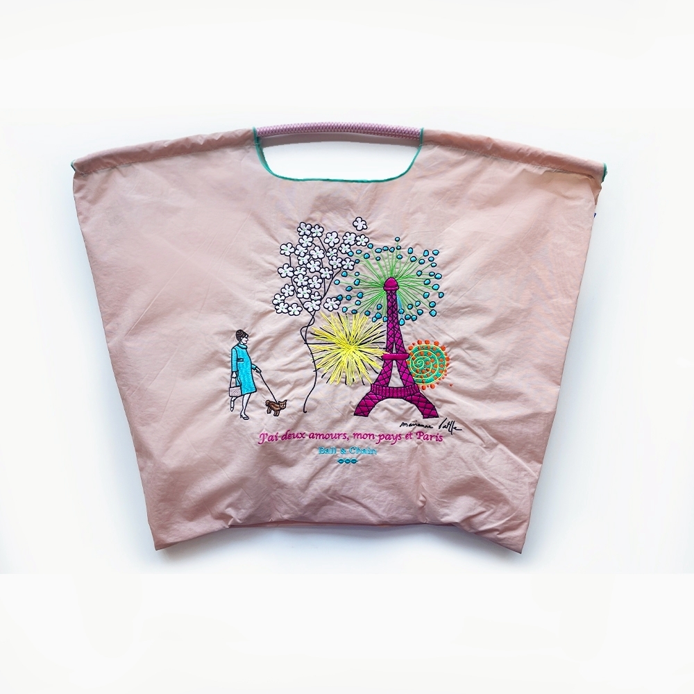 Ball＆Chain 刺繡環保購物袋 L號 - 卡其 (36310159)