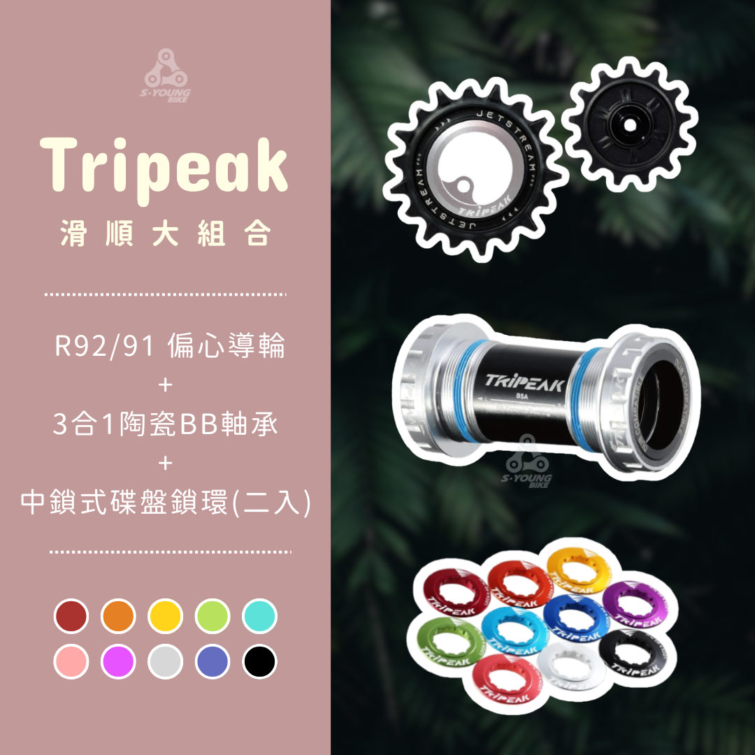 【Tripeak 超順大禮包】Shi R92/91 偏心導輪+3合1陶瓷BB軸承+碟盤鎖環2入