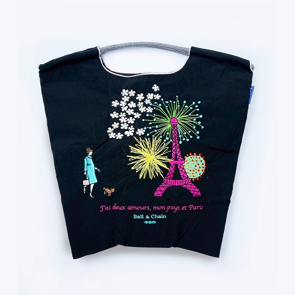 Ball＆Chain 刺繡環保購物袋 M號 - 黑 (36300101)