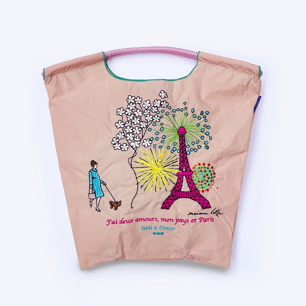 Ball＆Chain 刺繡環保購物袋 M號 - 卡其 (36300159)