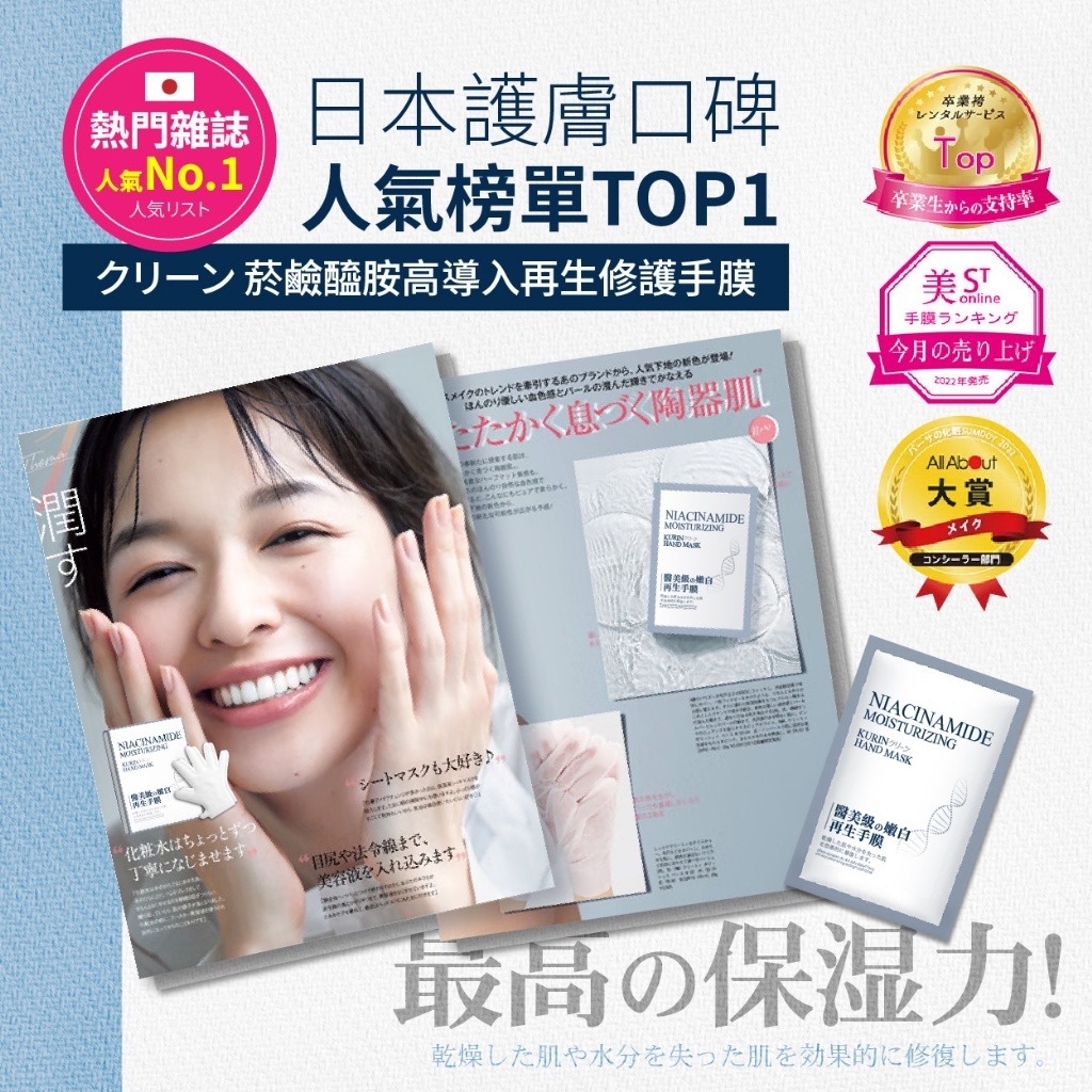 日本クリーン菸鹼醯胺高導入再生修護手膜 5雙入