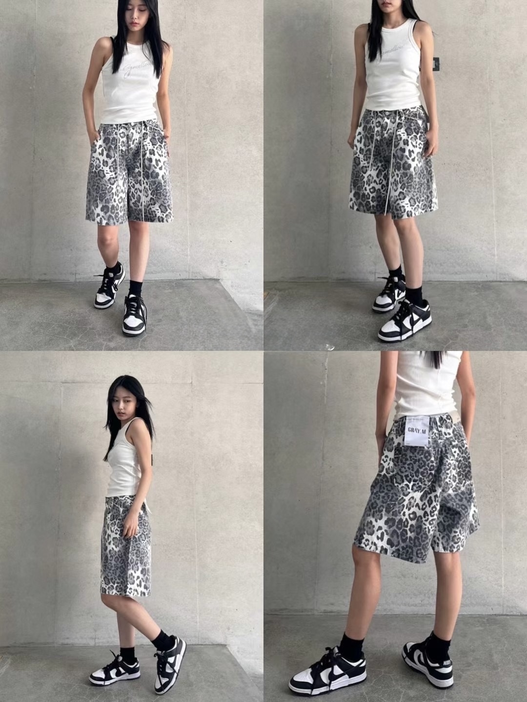 正韓𝜗𝜚灰豹紋牛仔五分褲（Ｓ）