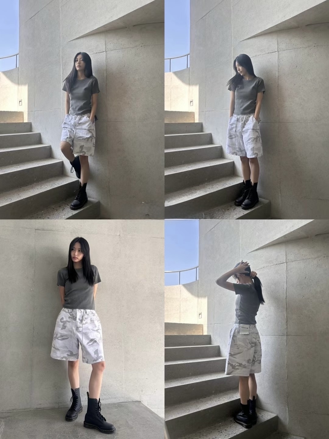 正韓𝜗𝜚灰迷彩五分牛仔褲（Ｓ）