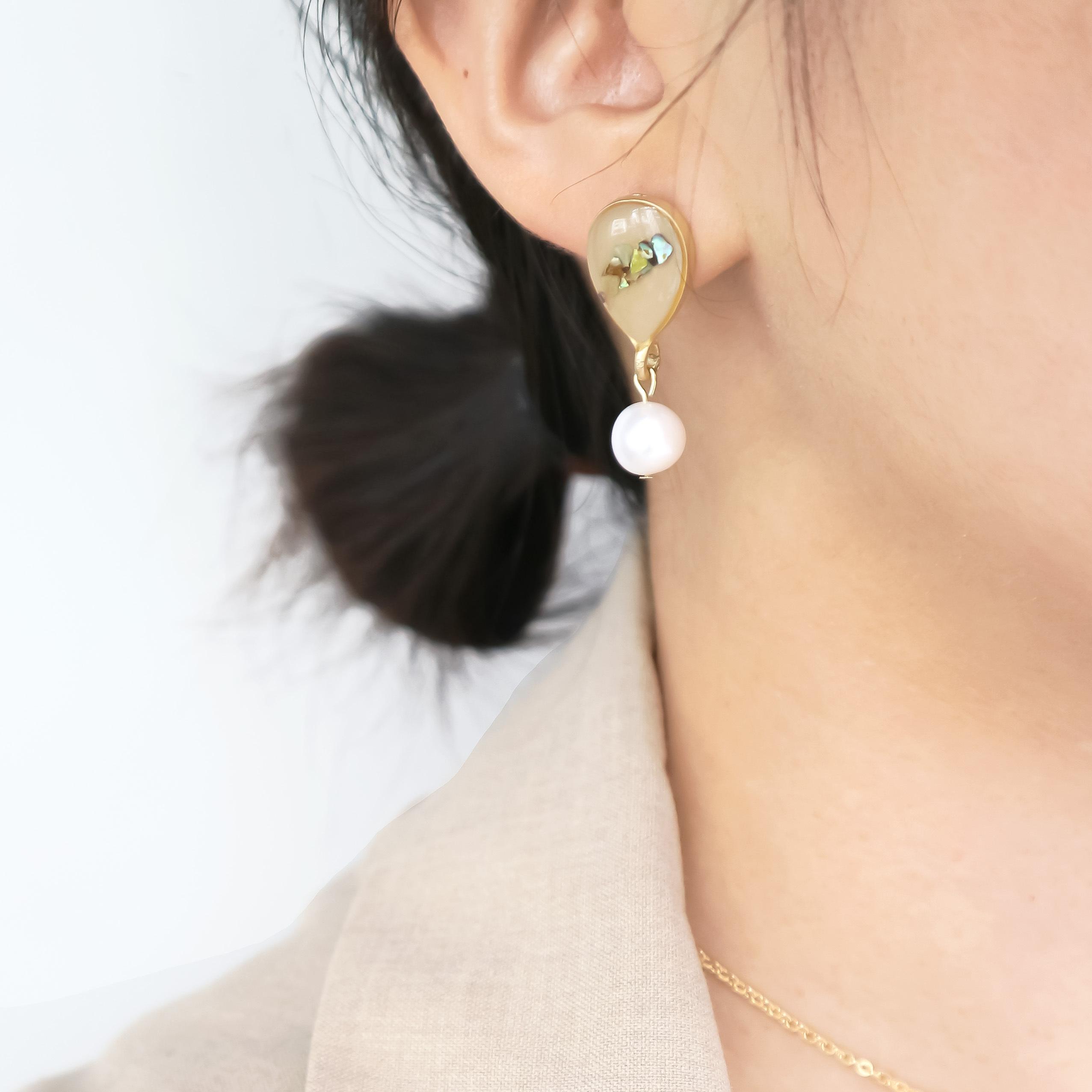 貝殼水滴 耳環-粉