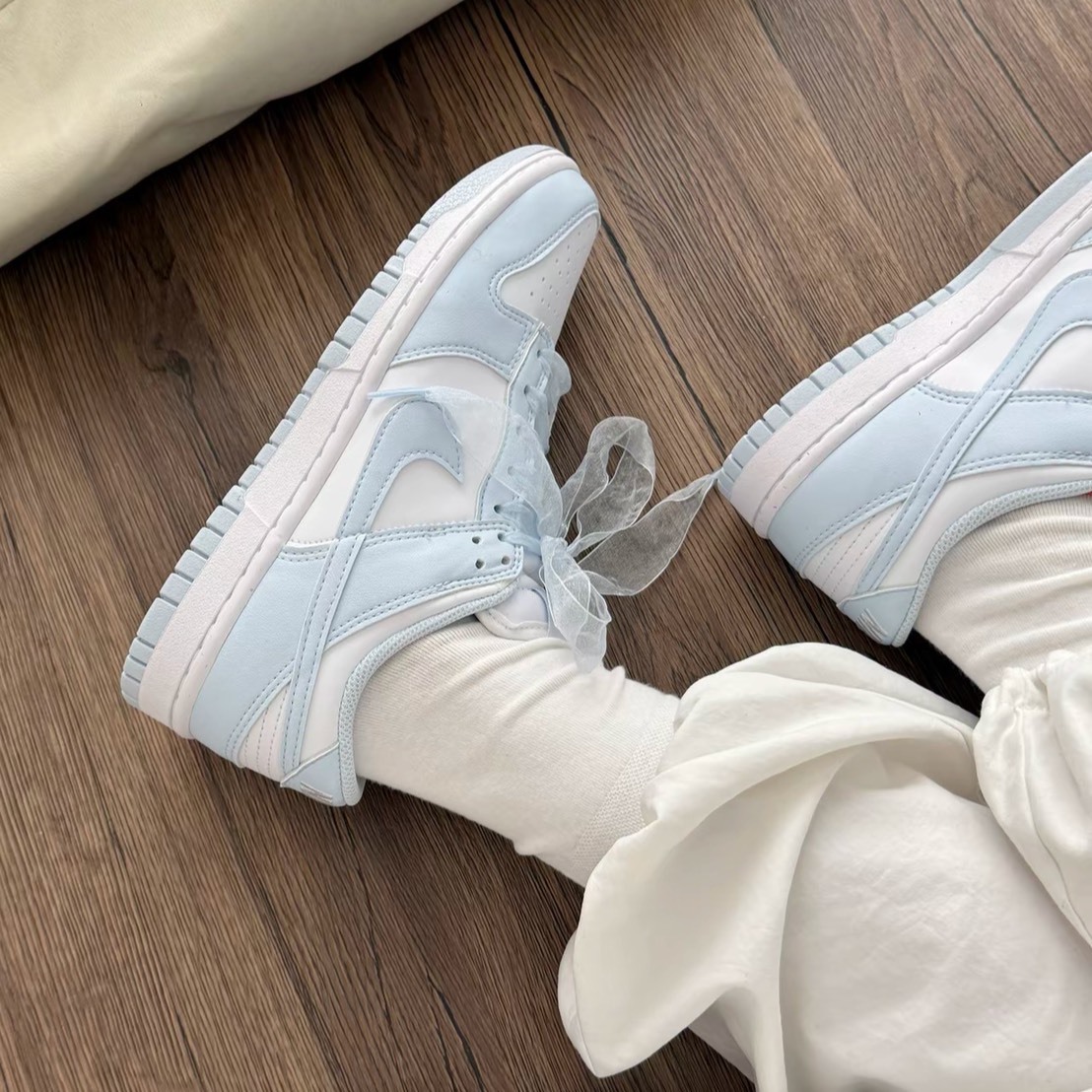 NIKE DUNK LOW NN 寶寶藍 冰藍 白藍 絲巾緞帶鞋帶 女鞋 復古休閒鞋 IB7311-100