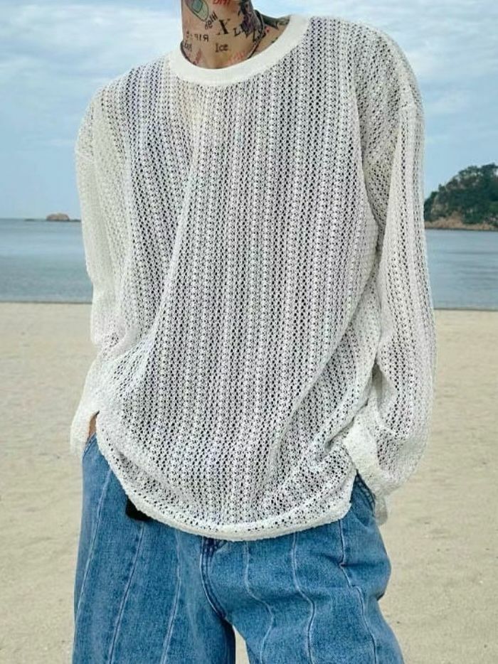 淨色網紋長袖衫 VOID-036T