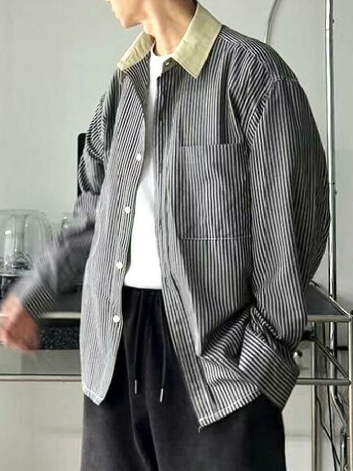 拼色直間長袖恤衫 VOID-096S