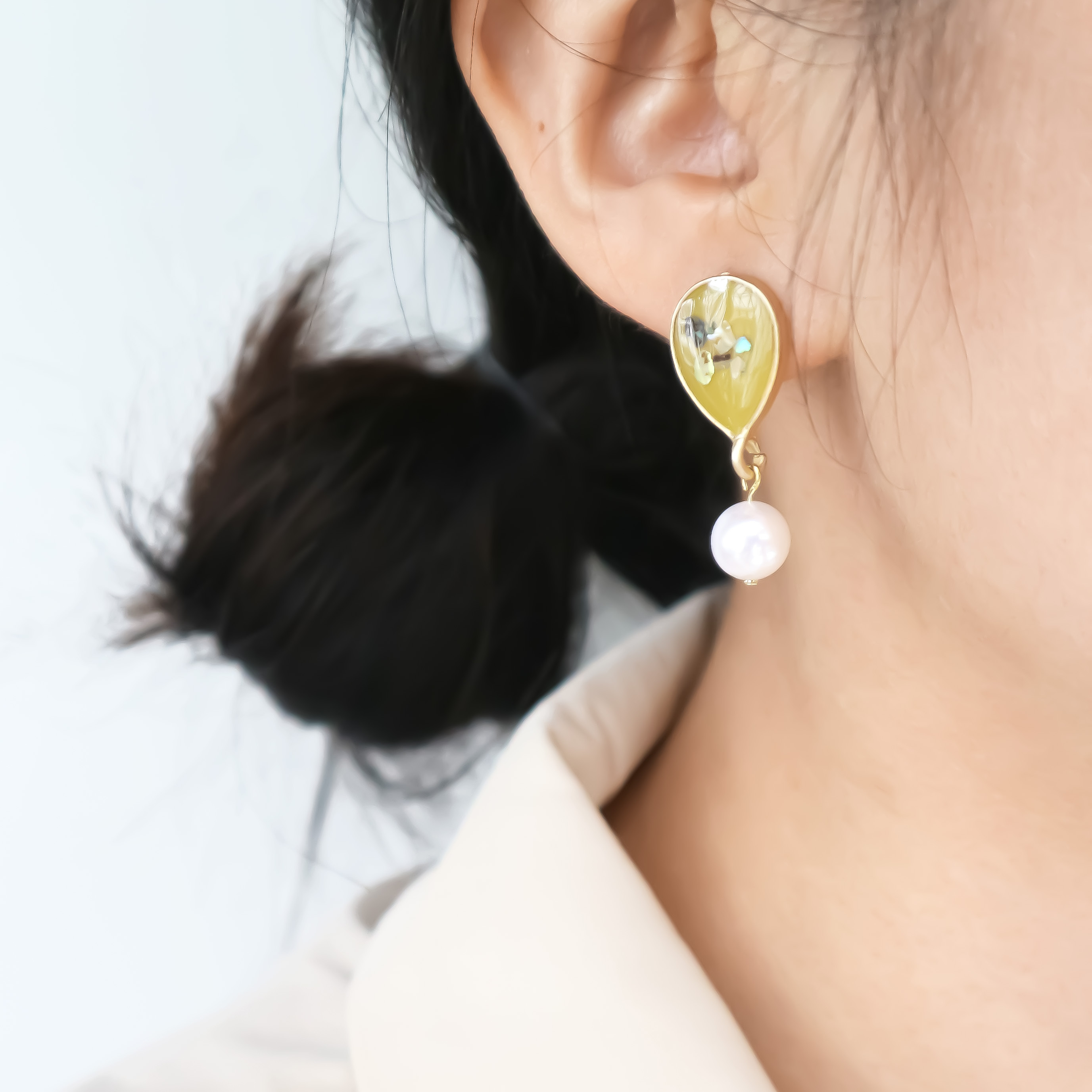 貝殼水滴 耳環-黃