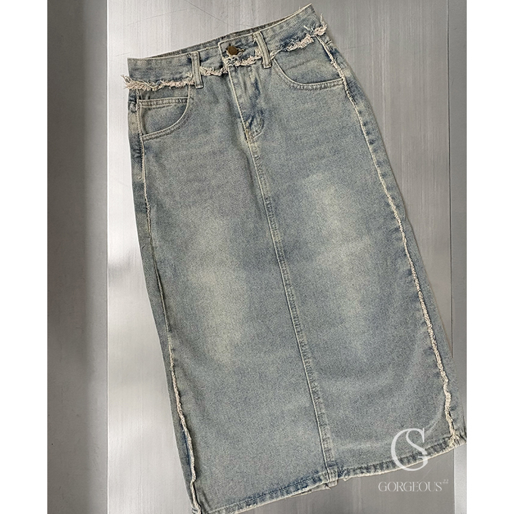 A103 現貨「牛仔刷鬚牛仔半裙」