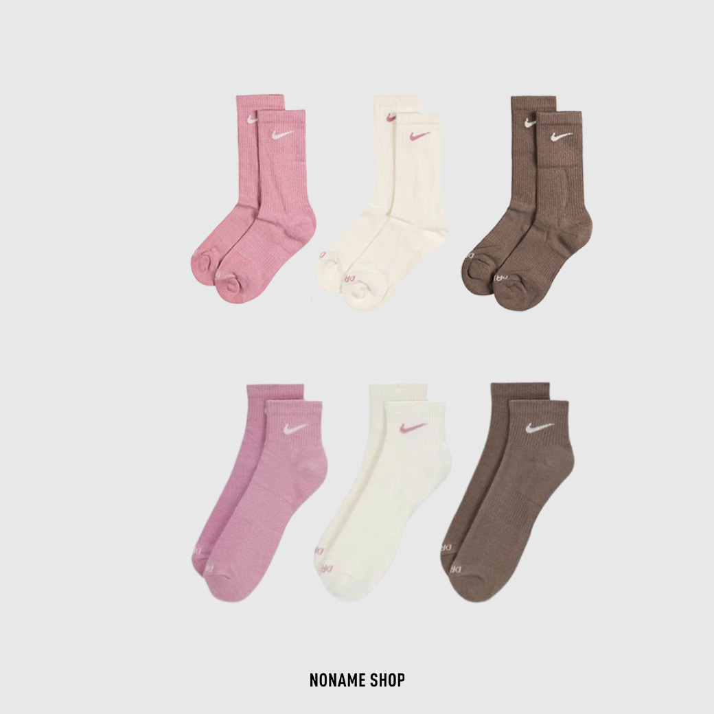 NIKE EVERYDAY PLUS Dri-FIT LOGO 三雙一組 長襪/中筒襪 襪子 草莓奶油色系 粉/米白/咖