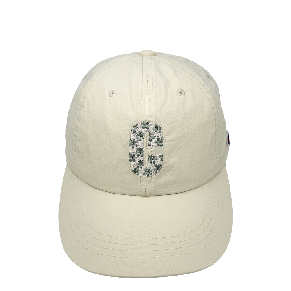 中性-日系 大C 花朵 刺繡 棒球帽-奶油白（161-0174-IVORY）