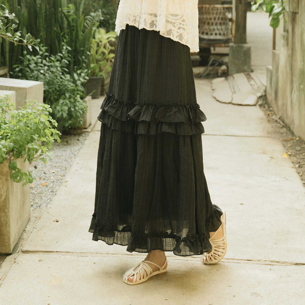 Wrinkled and finely pleated lotus leaf shaped cake long skirt sold in three colors【03021596】in stock+pre-order