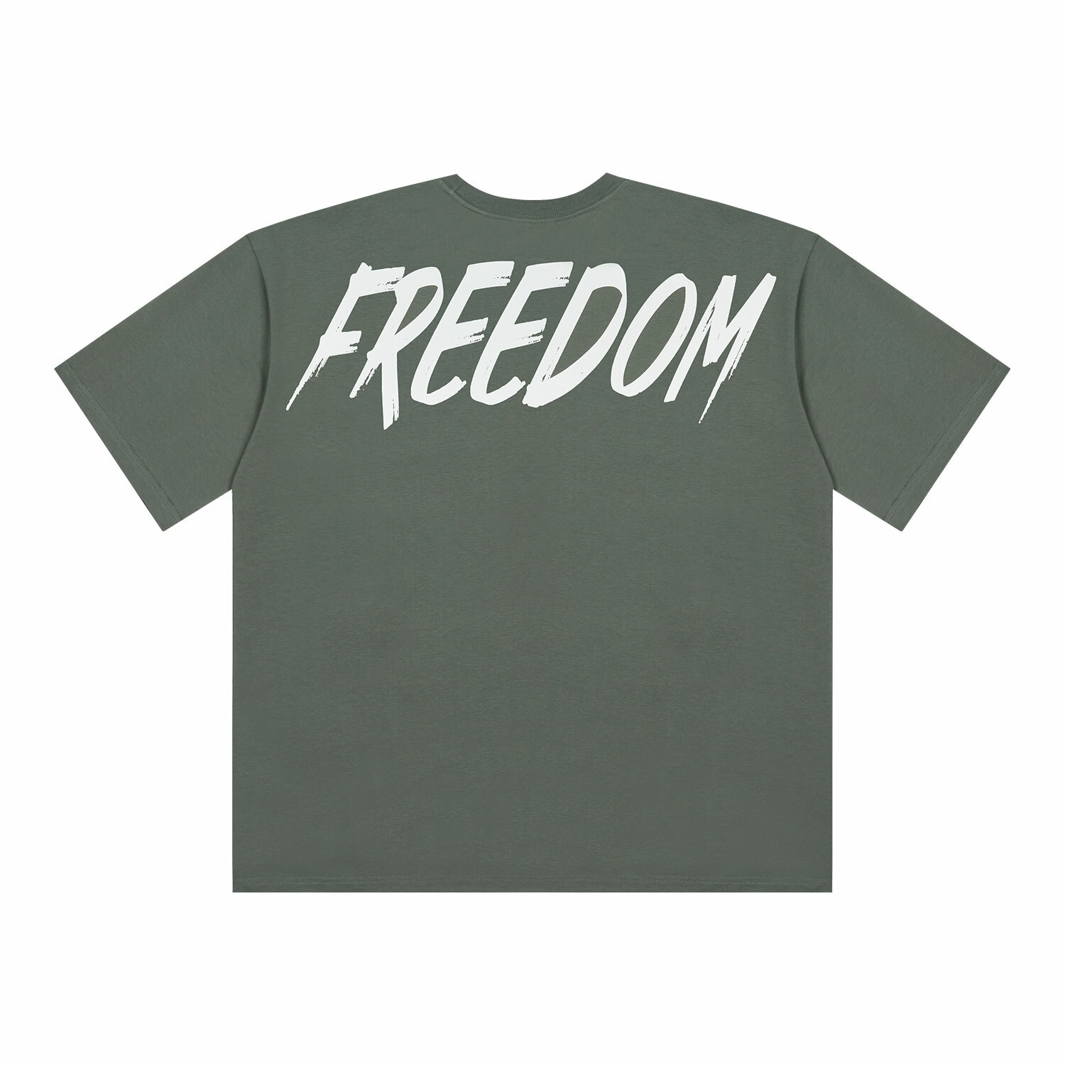 FREEDOM Overfit Back Print T-Shirt - KHAKI/WHITE