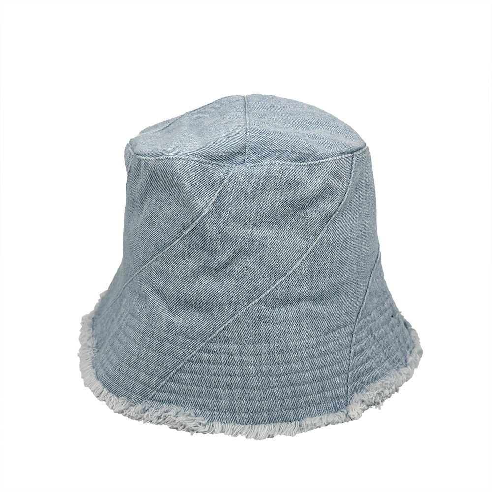 中性-日系 不收邊 拼接 丹寧 鬱金香帽-藍色（172-0014-DENIMLB）