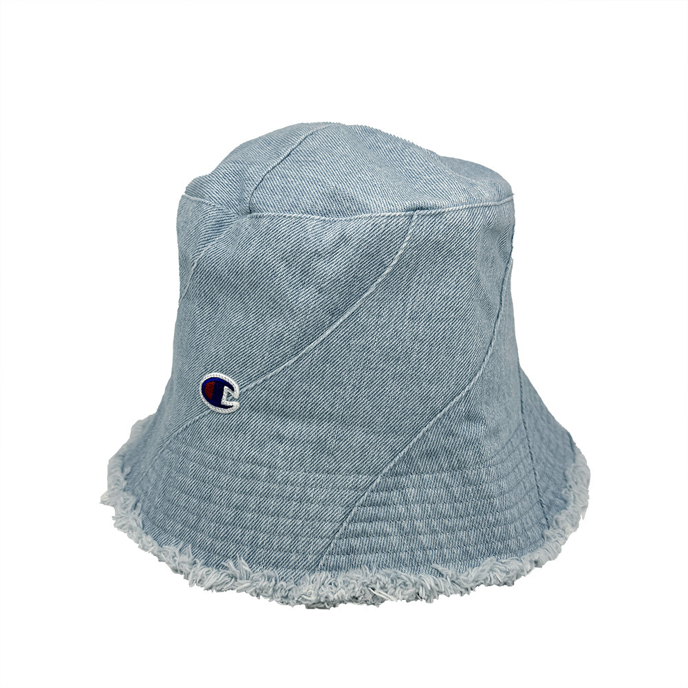 中性-日系 不收邊 拼接 丹寧 鬱金香帽-藍色（172-0014-DENIMLB）