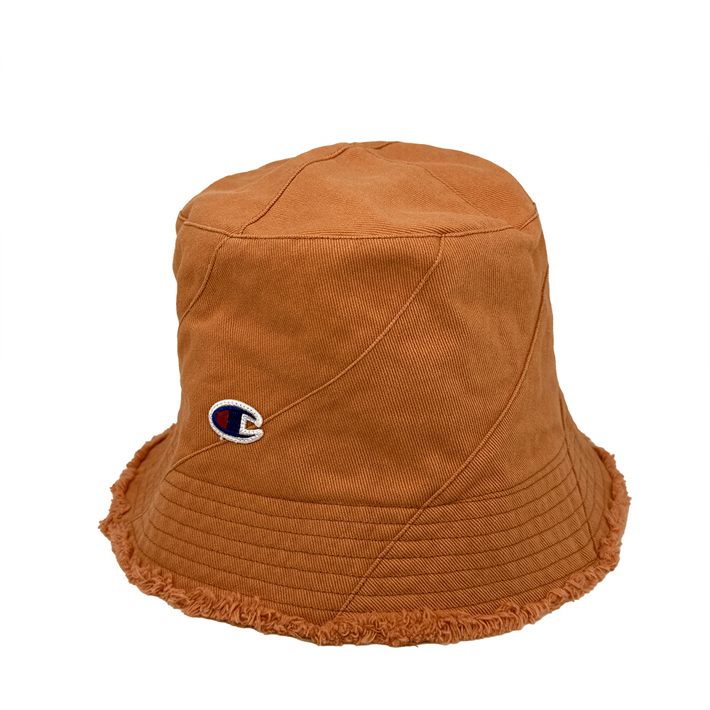 中性-日系 不收邊 拼接 丹寧 鬱金香帽-橘色（172-0014-ORANGE）