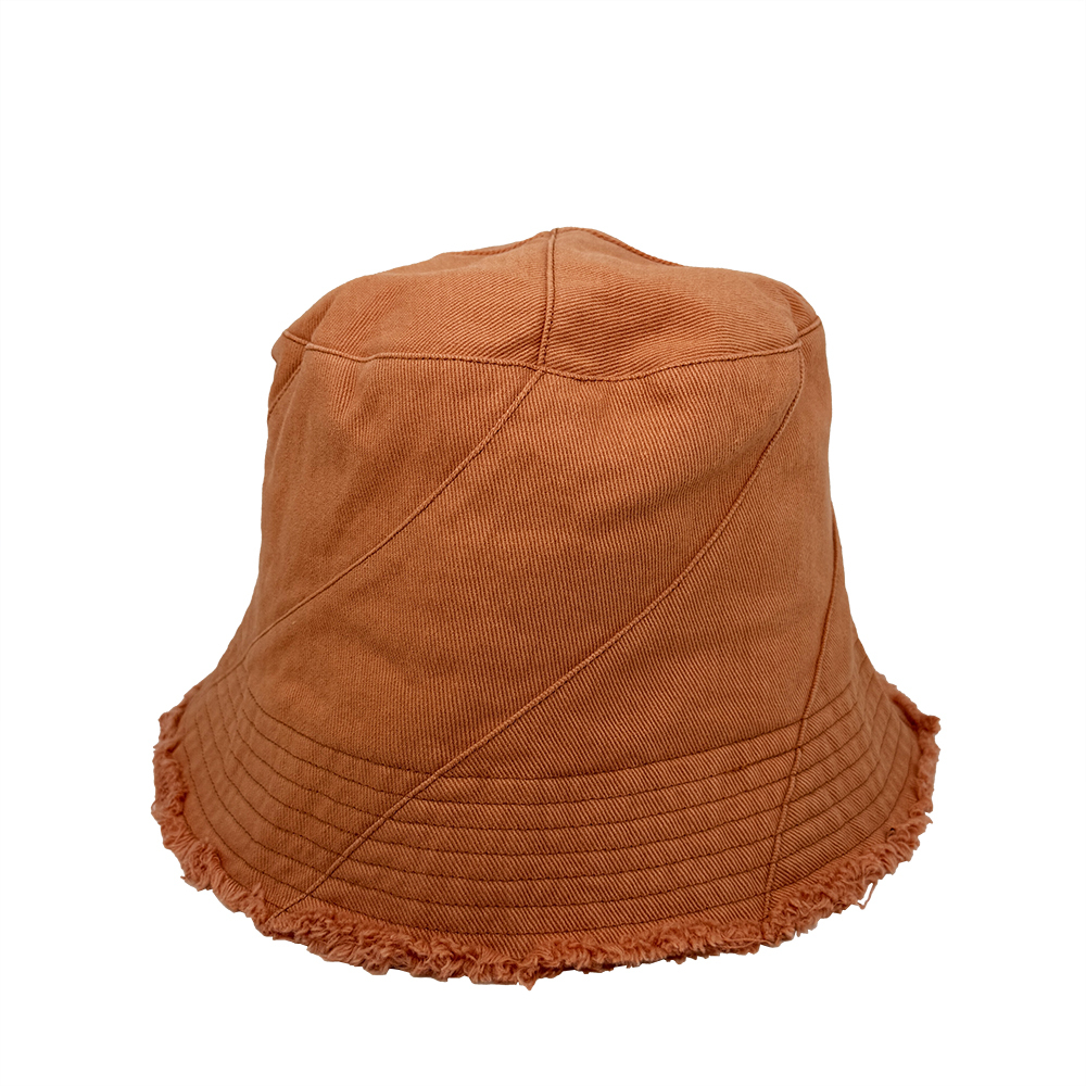 中性-日系 不收邊 拼接 丹寧 鬱金香帽-橘色（172-0014-ORANGE）