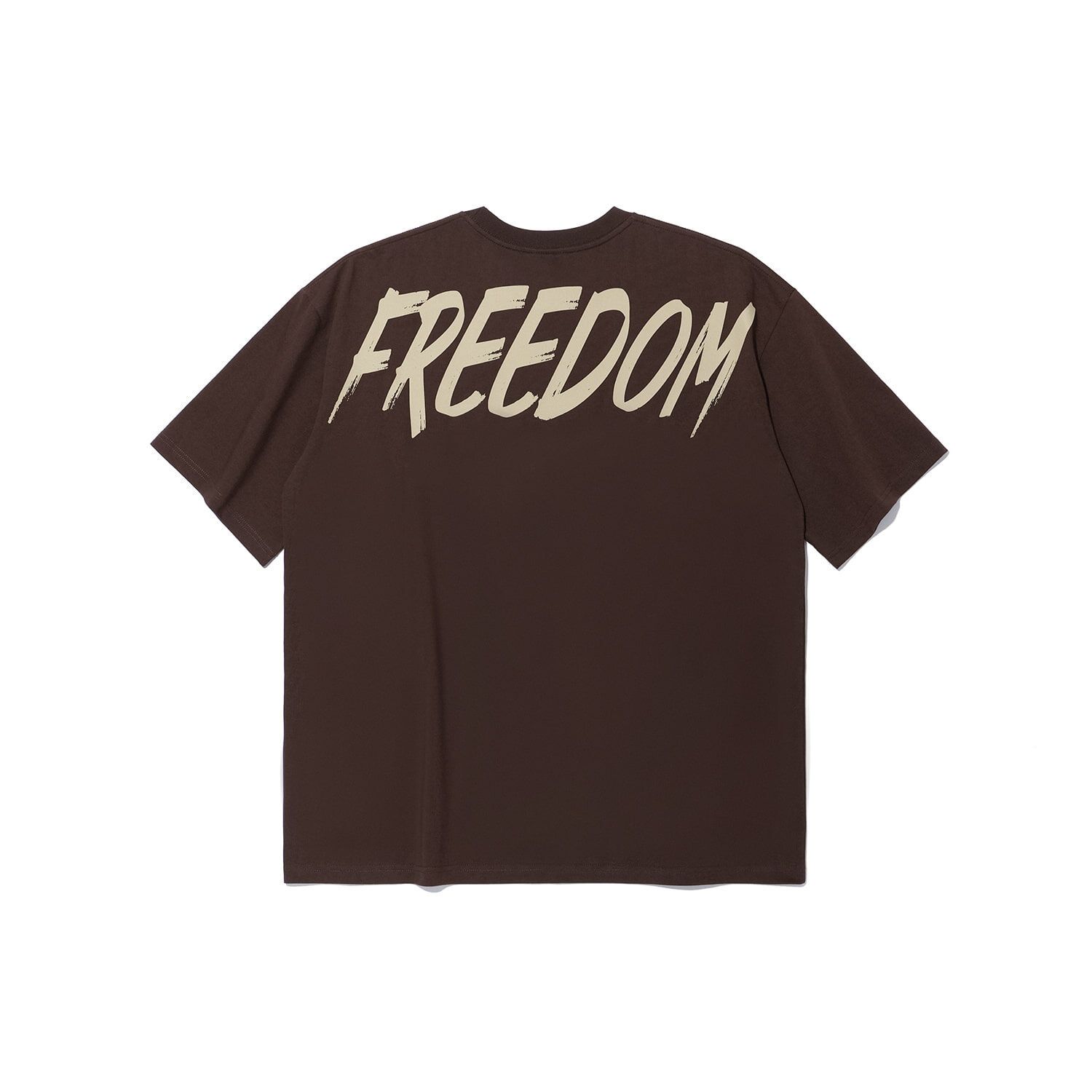 FREEDOM Overfit Back Print T-Shirt - BROWN