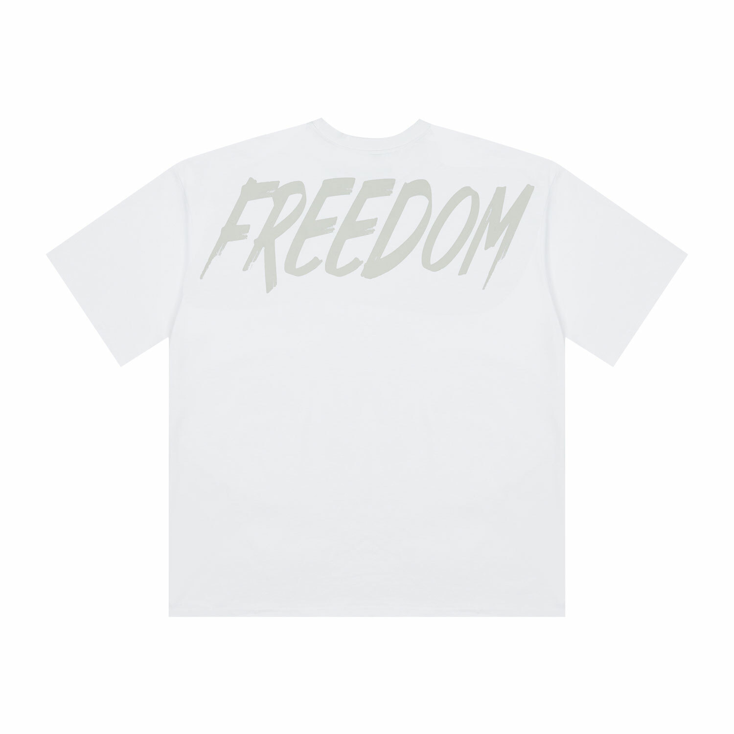 FREEDOM Overfit Back Print T-Shirt - WHITE/GRAY