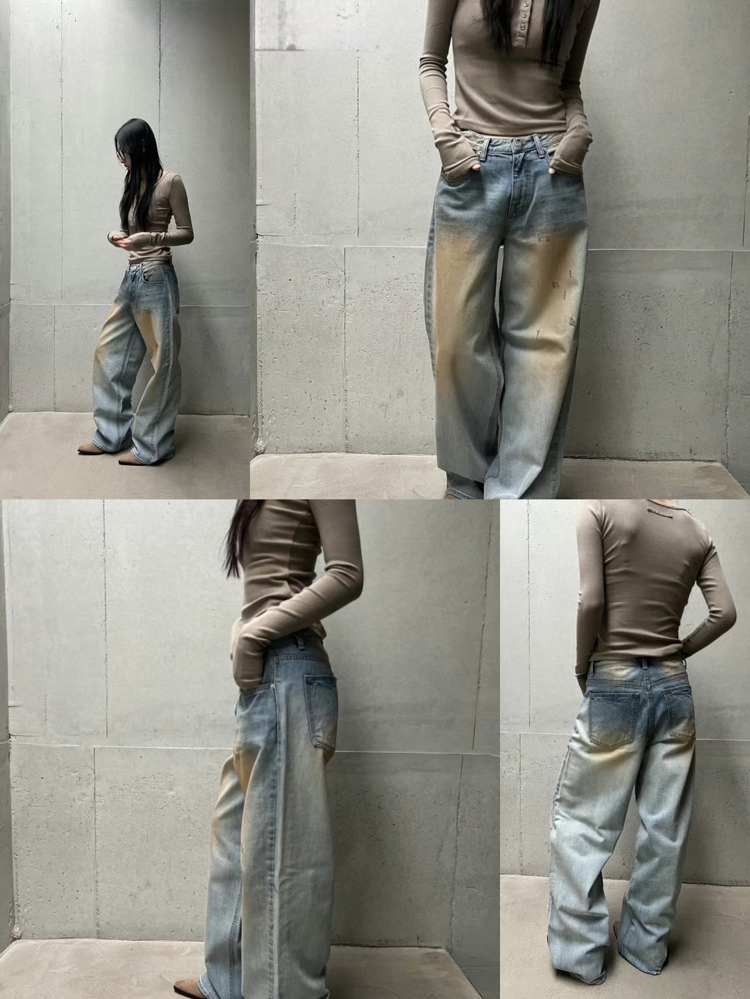 正韓𝜗𝜚低腰砂洗設計牛仔褲（Ｓ）