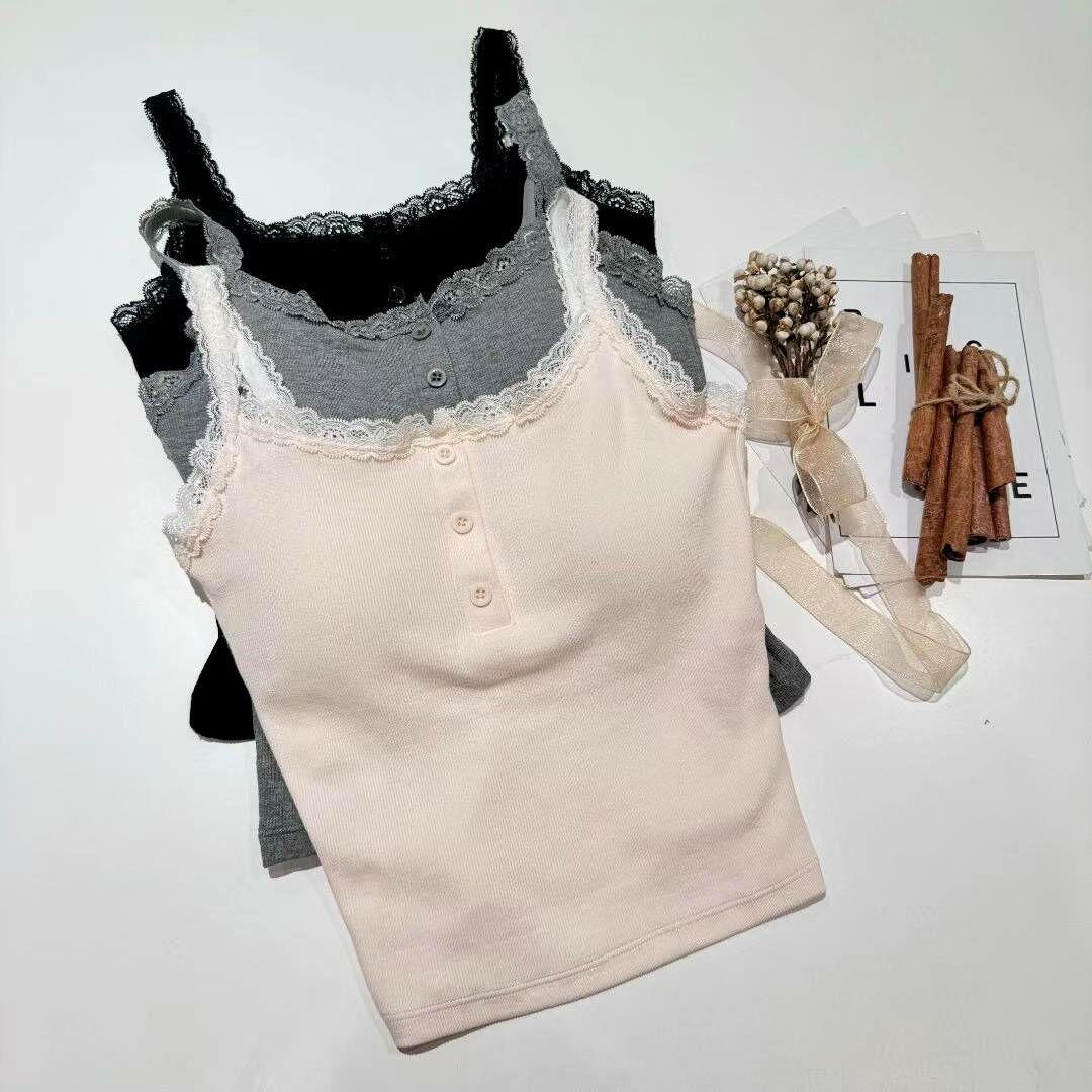 FL4260 小紐扣蕾絲包邊背心BraTop