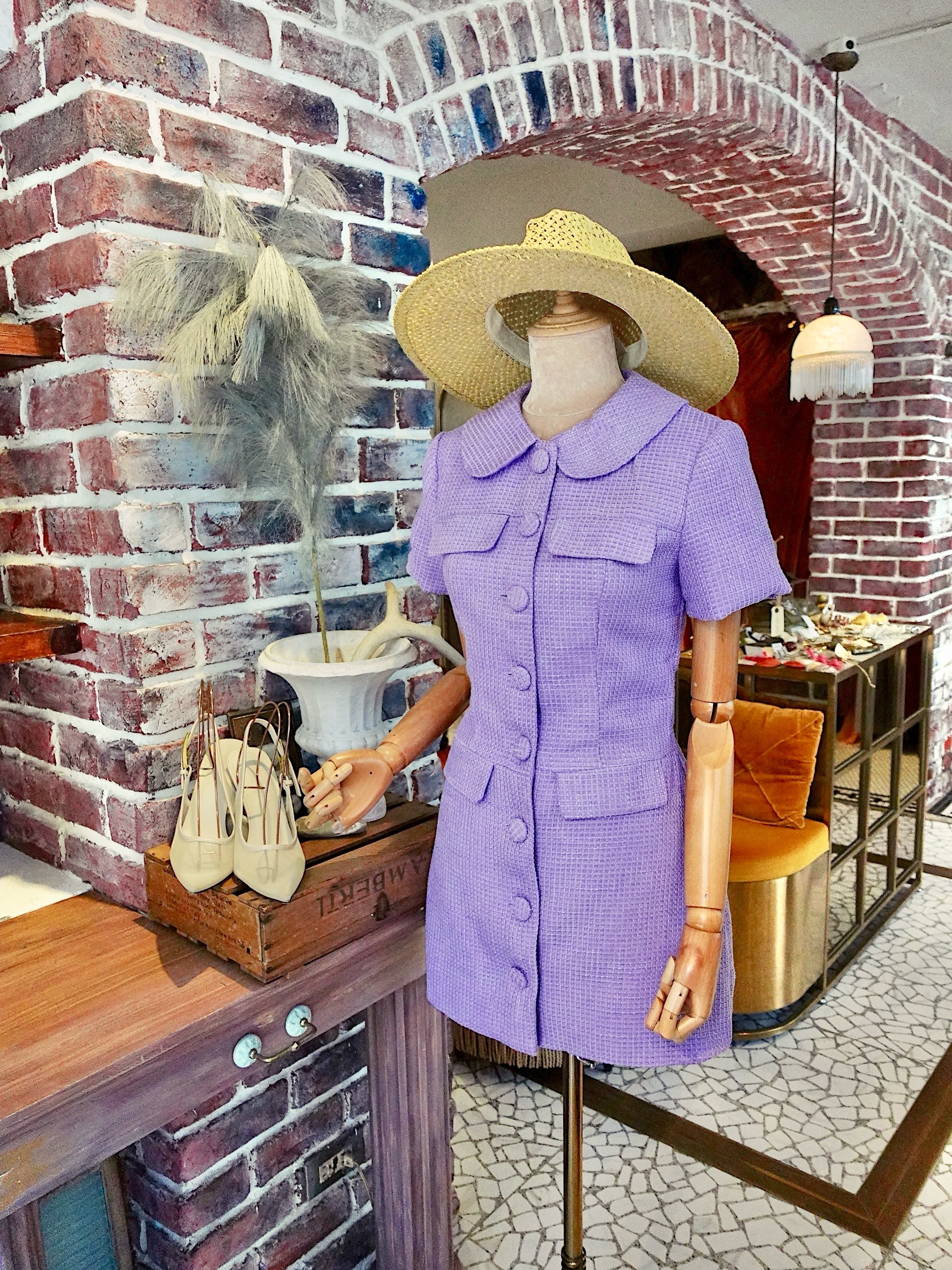 Lavender薰衣草淺紫色毛呢圓領鈕釦Mini Dress