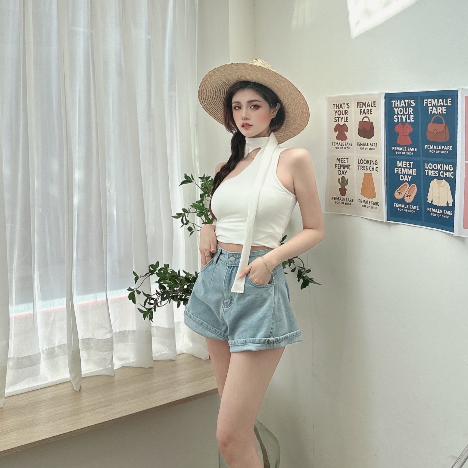 愛心刷破水系牛仔短褲/單一色