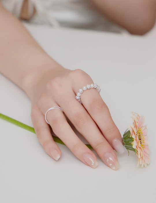 珍珠鋯石環繞可調式戒指