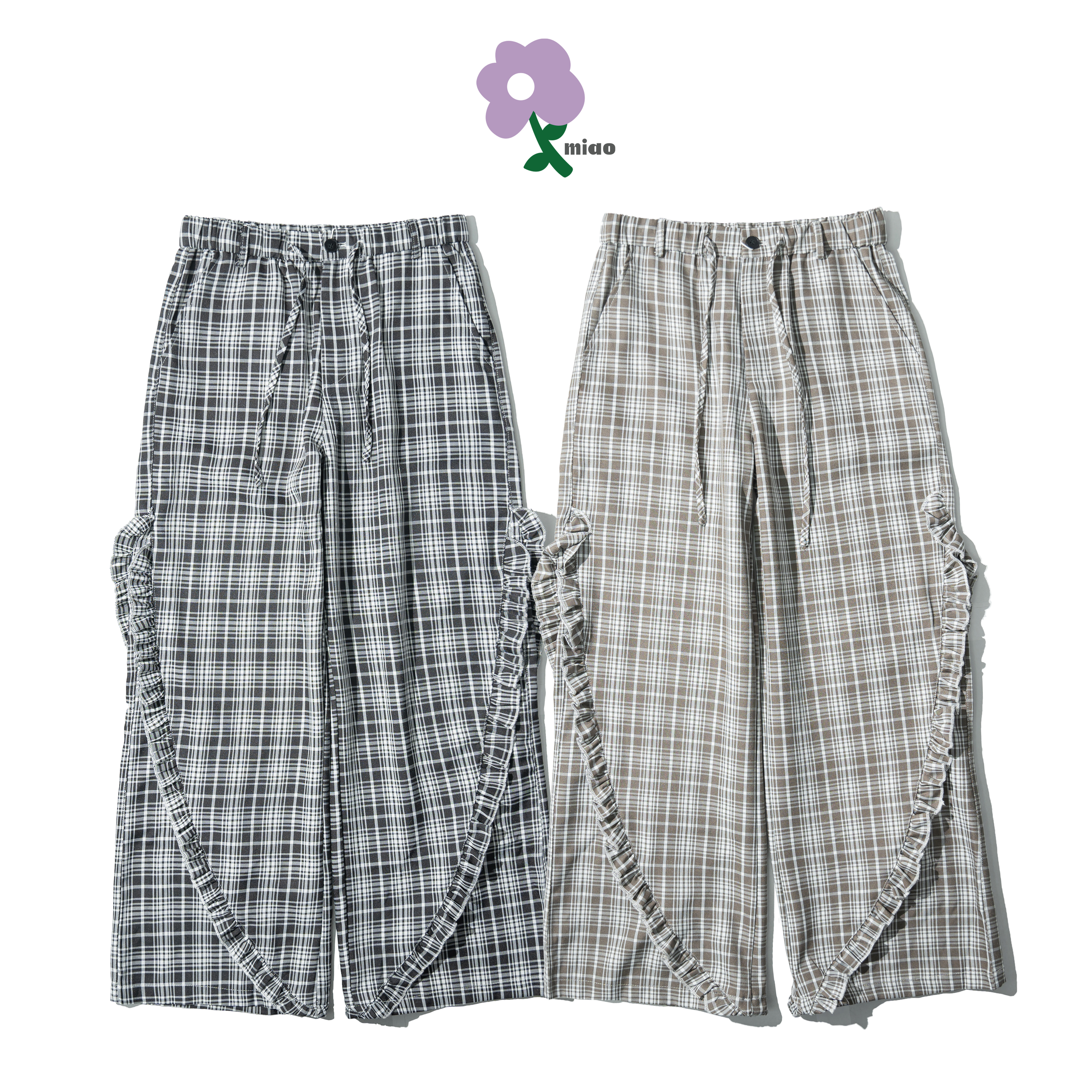 AGILITY MIAO Pleated Plaid Pants 女裝 抓皺闊腿 格紋長褲 [M-AP5]
