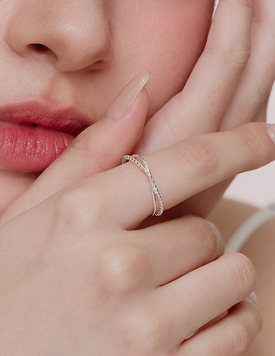 【925純銀】浪漫交疊排珠可調式戒指