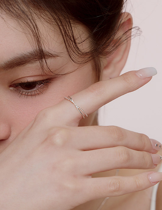 【925純銀】浪漫交疊排珠可調式戒指