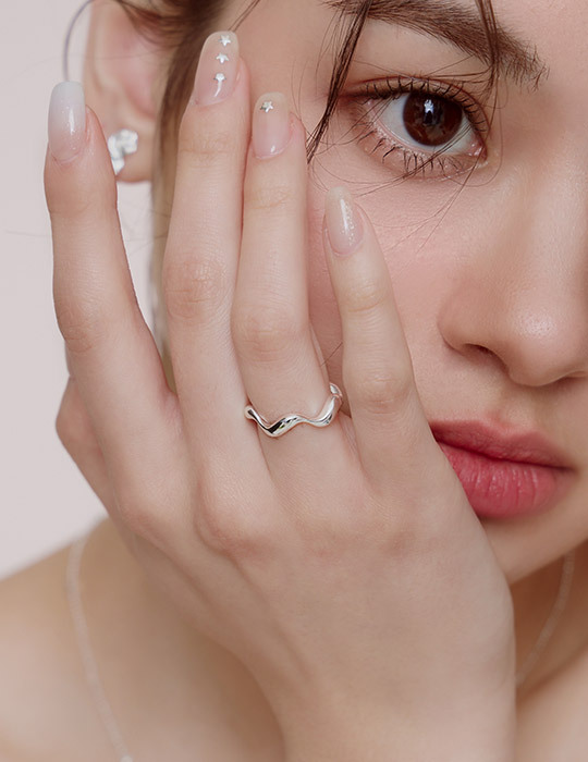 【925純銀】設計波浪可調式戒指