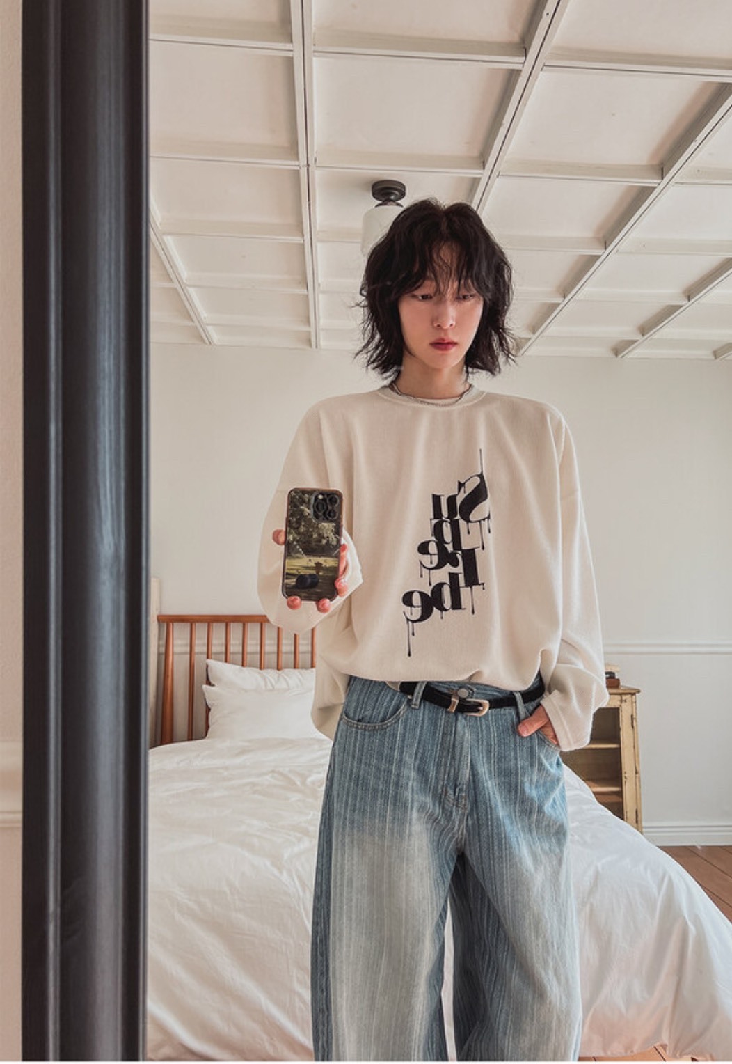 潑墨字母寬鬆薄款長袖