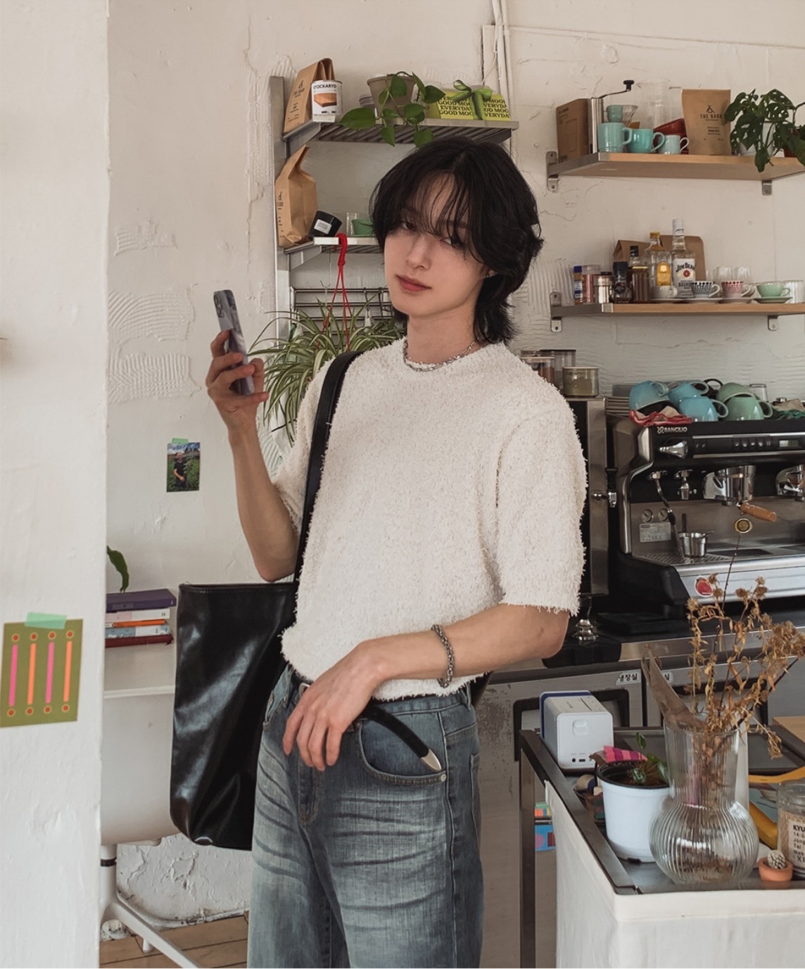 花呢針織素面短袖上衣