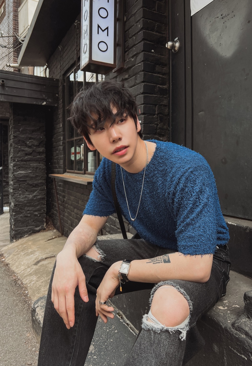 花呢針織素面短袖上衣